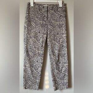 Talbots Hampshire Beige Dark Navy Blue Floral Paisley Cotton Ankle pant Sz 2P